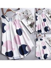 Spring Summer Cotton Women Round Neck Polka Dot Sleeveless Blouses