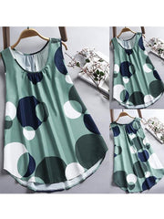 Spring Summer Cotton Women Round Neck Polka Dot Sleeveless Blouses