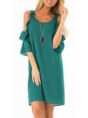 Women Chiffon Fashion Off Shoulder Plain Shift Dresses