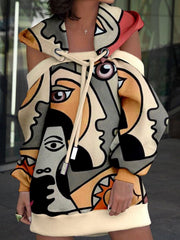 Casual Long Sleeve Plus Size Printed Hoodie Dress