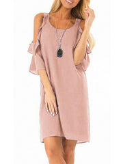 Women Chiffon Fashion Off Shoulder Plain Shift Dresses