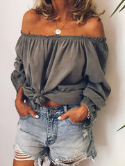 Women casual off shoulder long sleeve blouses