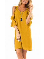 Women Chiffon Fashion Off Shoulder Plain Shift Dresses