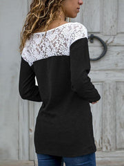 Round Neck Lace Patchwork Plain T-Shirts