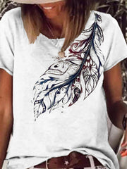Round neck short sleeve leaf printed T-shirts