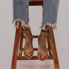 Women Toe Ring Flat Heel PU Gladiator Sandals