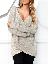 Deep V Neck Asymmetric Hem Plain Sweaters