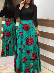 New Woman Autumn Round Neck Long sleeve Flory Maxi Dresses For Daily