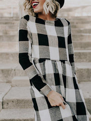 Fashion Round Collar Square Long Sleeve Maxi Dress