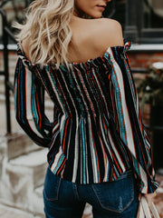 Off Shoulder Chic Stripe Woman Fashion Blouses