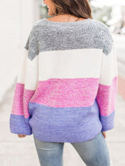 Color Stripe Woman Long Sleeve Loose Sweater