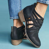 Plus Size Criss-Cross Ankle Heel Booties Hollow-out Woman PU Boots