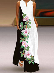 V neck sleeveless fashion printed maxi dresses