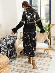 Autumn Super Embroider Black Fashion Long Sleeve Maxi Dress