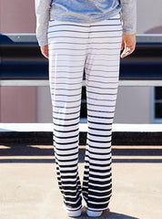 Fading Color Striped Wide Leg Pants With Cloth Sash Tie