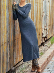 Casual Long Sleeve Round Neck Plus Size Printed Dress