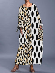 White Leopard Print Shift Long Sleeve Dresses