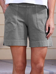 Women Pockets Elastic Band Casual Summer Shorts short pants