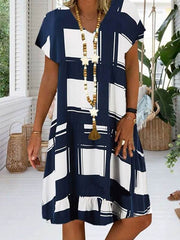Women v neck printed stylish short sleeve shift dresses