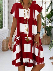 Women v neck printed stylish short sleeve shift dresses