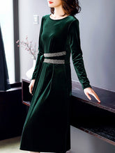Beaded Side Slit Velvet Elegant Solid Dress
