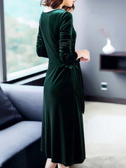 Beaded Side Slit Velvet Elegant Solid Dress