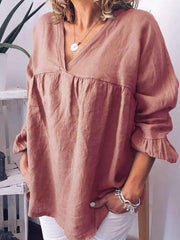 Plain V collar casual women blouses