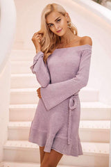 Pure Off shoulder Knit Lacing Skater Dresses
