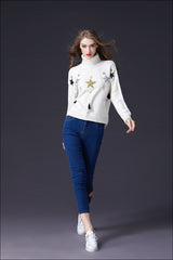 New Autumn Women Paillette High collar Sweaters