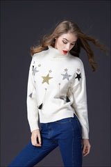 New Autumn Women Paillette High collar Sweaters