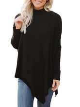 Women Pure Irregular High collar Long sleeve T-Shirts