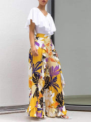 Women Printed Falbala Fashion Loose Pants
