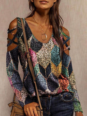 Women Printed off shoulder special clothing long sleeve T-shirts Tops