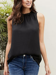 Women stand collar sleeveless T-shirts
