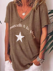 Casual Loose Women Star printed V neck Short Sleeve T-shirts