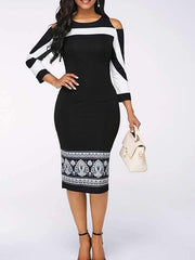 Elegant Off Shoulder Color Matching Long Bodycon Dresses