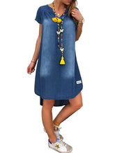 Casual denim v neck short sleeve shift dresses