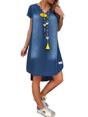 Casual denim v neck short sleeve shift dresses