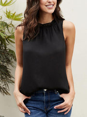 Women stand collar sleeveless T-shirts
