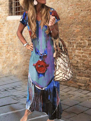 Women Short Sleeve A-Line V Neck Dresses