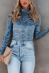 Milena Velvet Burnout Turtleneck Top