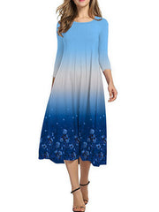 Women's Printed Gradient Long Sleeve Shift Dresses