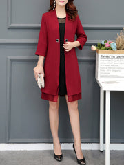 Casual Long Sleeve Tiered Shift Midi Two Piece Dress