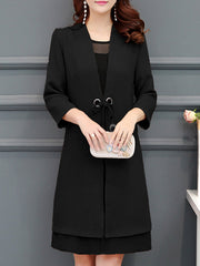 Casual Long Sleeve Tiered Shift Midi Two Piece Dress