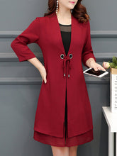 Casual Long Sleeve Tiered Shift Midi Two Piece Dress