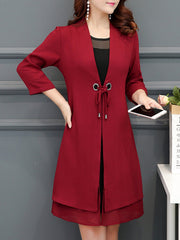 Casual Long Sleeve Tiered Shift Midi Two Piece Dress
