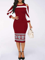Elegant Off Shoulder Color Matching Long Bodycon Dresses