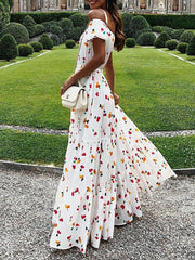 Sexy strapless fashion printed big hem maxi dresses