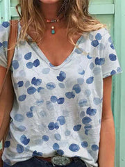 V Neck Printed Short Sleeve Casual Shirts & Tops