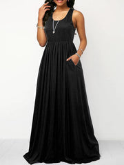 Plain U neck Women Sleeveless Maxi Dresses